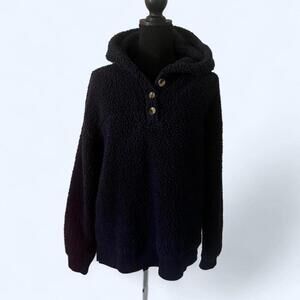 SO Good for life Navy Sherpa hooded pullover sweater